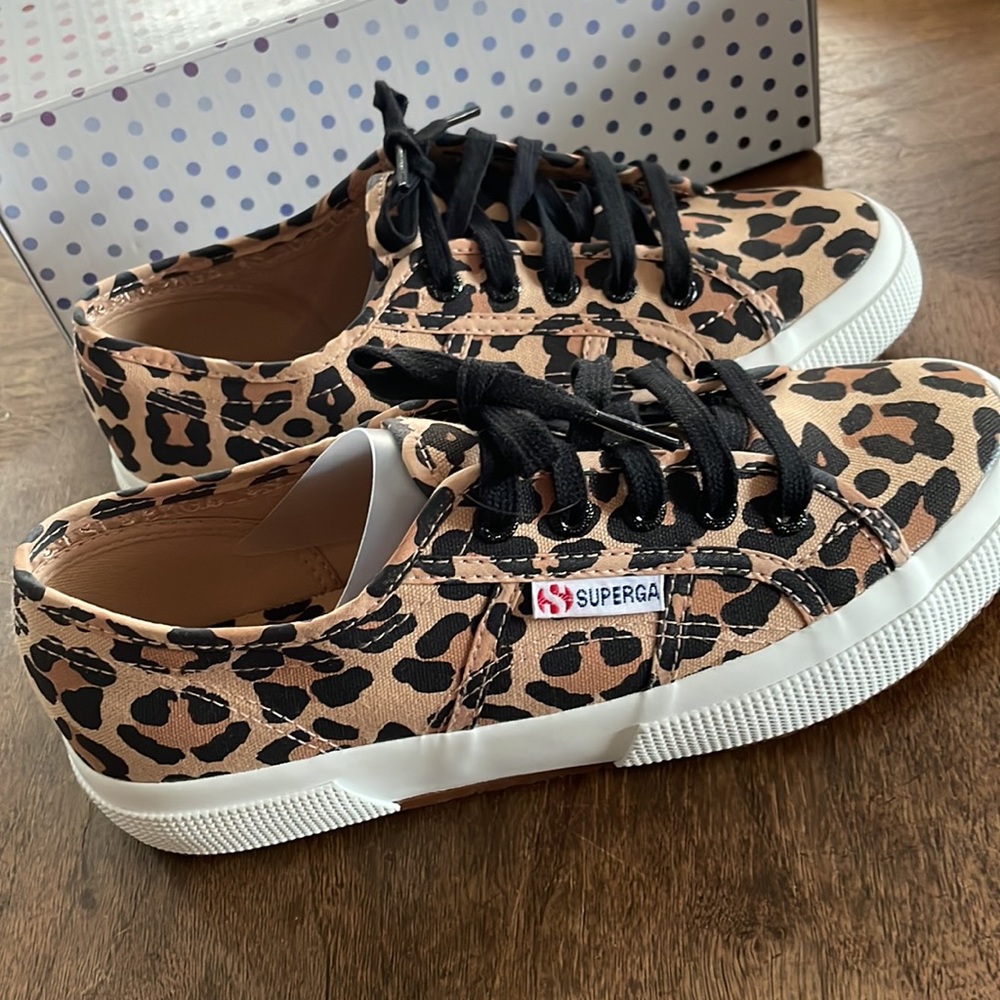 [Superga] Black Leopard Canvas Sneakers Size 7.5